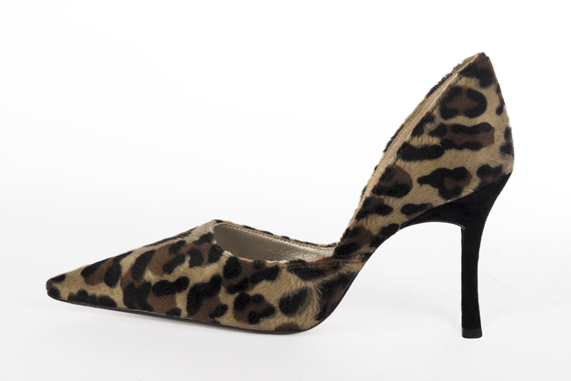 Safari black women's open arch dress pumps. Pointed toe. Very high slim heel. Profile view - Florence KOOIJMAN